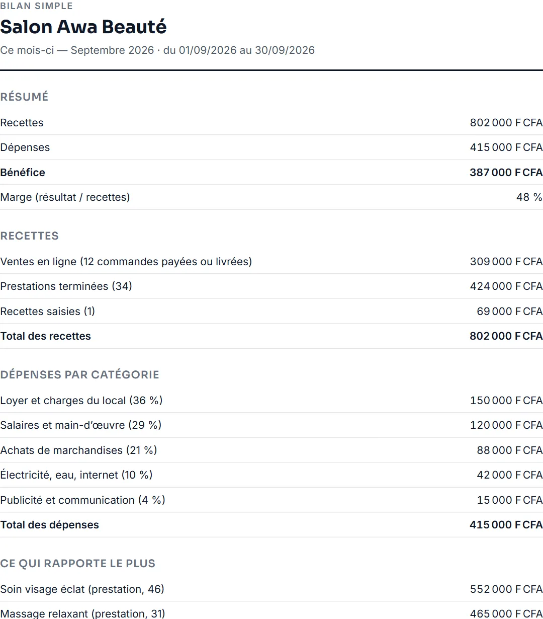 Bilan de gestion imprimable
