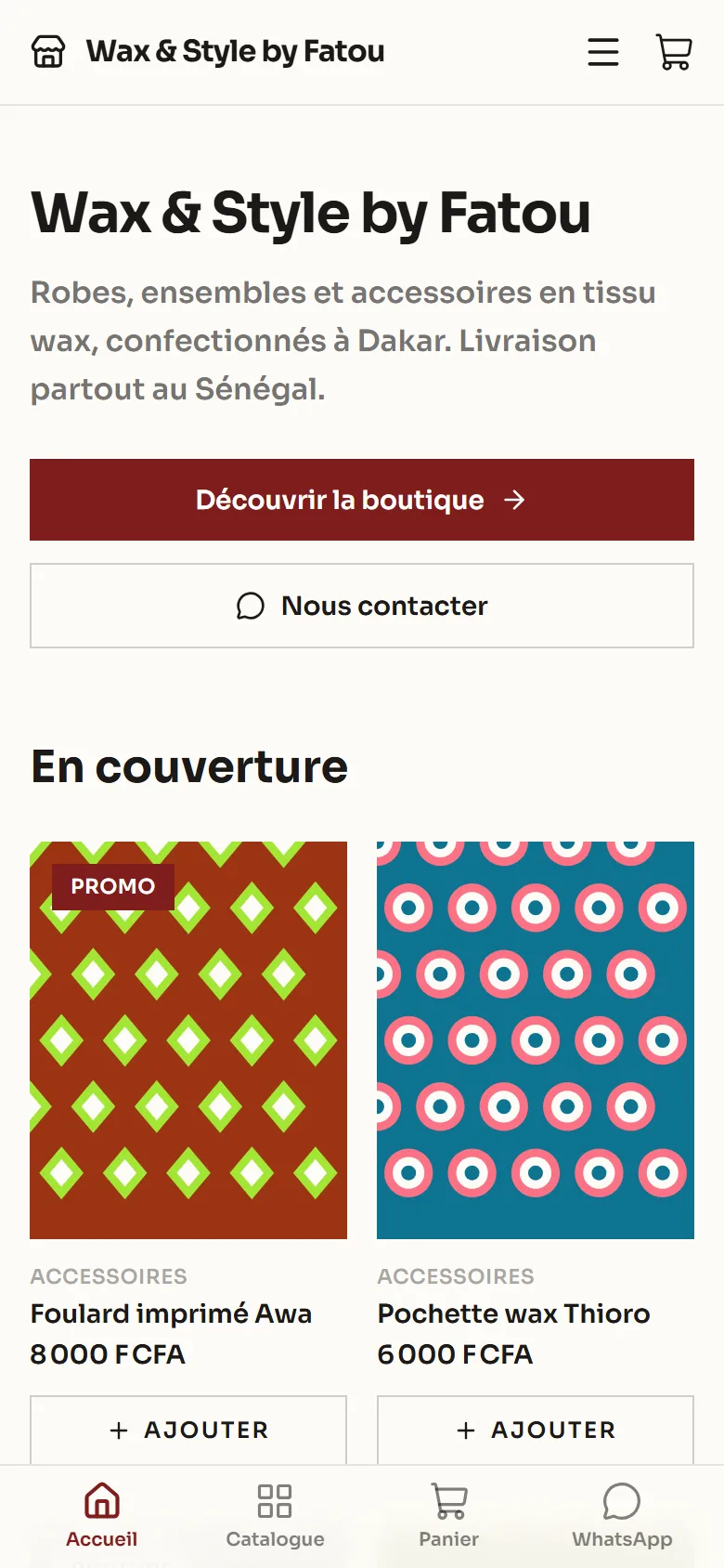 Boutique de mode créée avec Bitiko sur téléphone