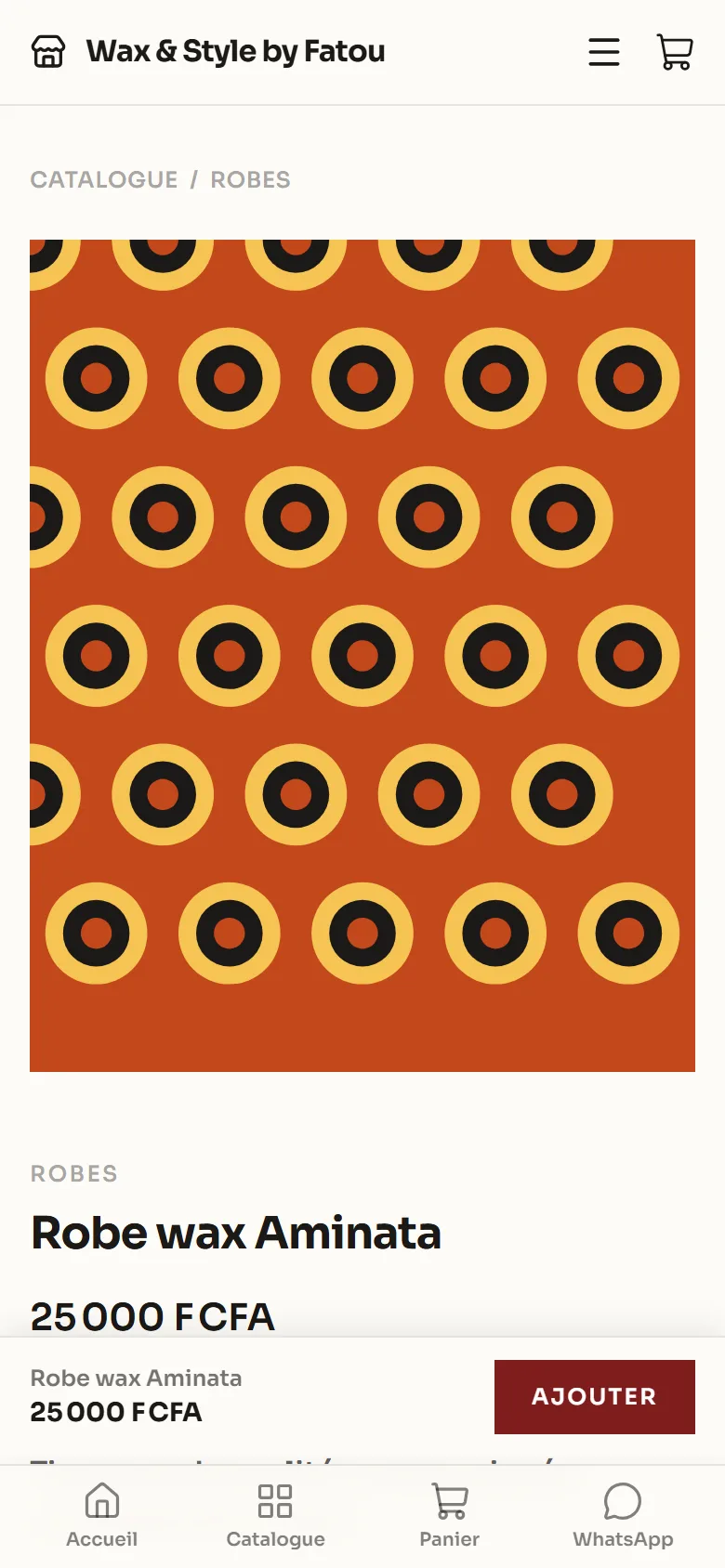 Fiche produit avec photo et bouton Ajouter